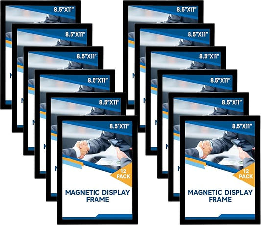Magnetic Sign Holder - 8.5×11" Wall Mounted Self-Adhesive Magnetic Paper Holder,Transparent Wall Display Frame with Black Edge,Suitable for Office, Store, Mall, Home (8.5"x11" 12pack)
