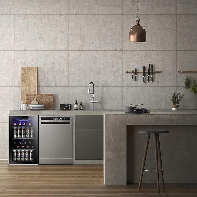 Antarctic Star 26 Bottle 130 Can Wine Cooler/Cabinet Beverage Refrigerator Mini Wine Cellar Beer Soda Clear Glass Door Bar Fridge Quiet Compressor Adjust Temp Freestanding Indoor Use 3.2cu.ft Black