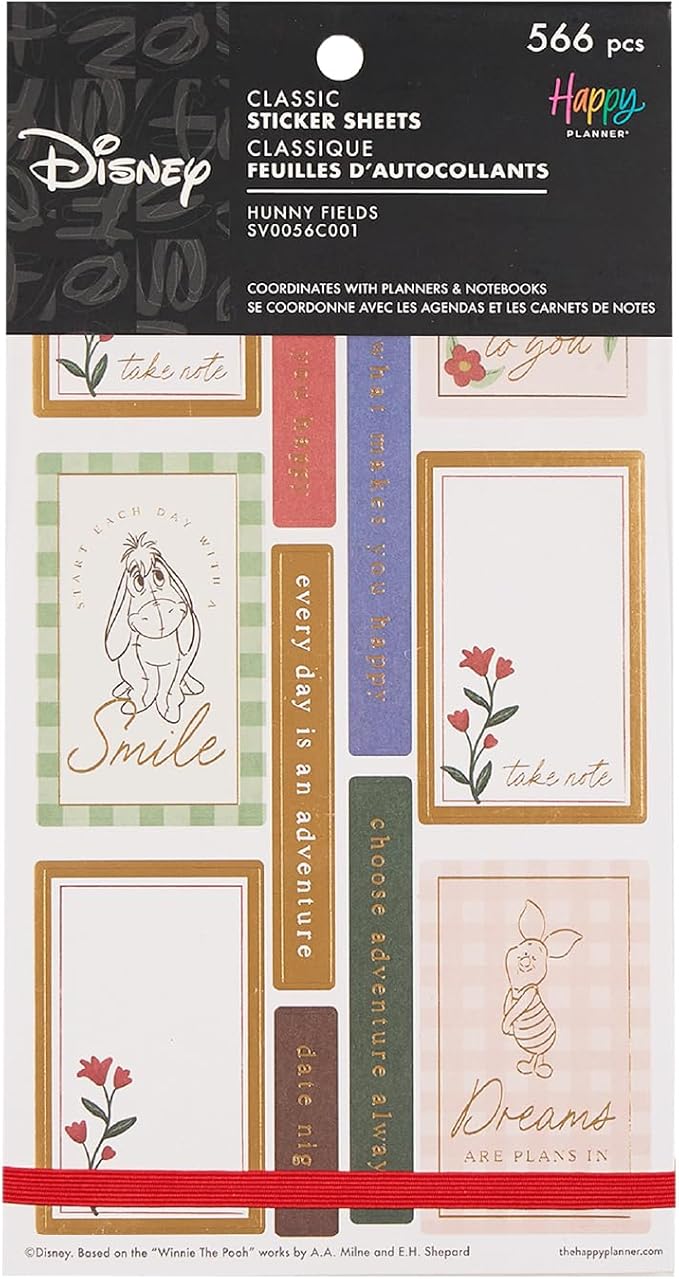 Happy Planner Disney Winnie-The-Pooh 30-Sheet Sticker Set for Planners, Calendars, and Journals, Easy-Peel Stickers, Scrapbook Accessories, 566 Stickers Total, Hunny Fields