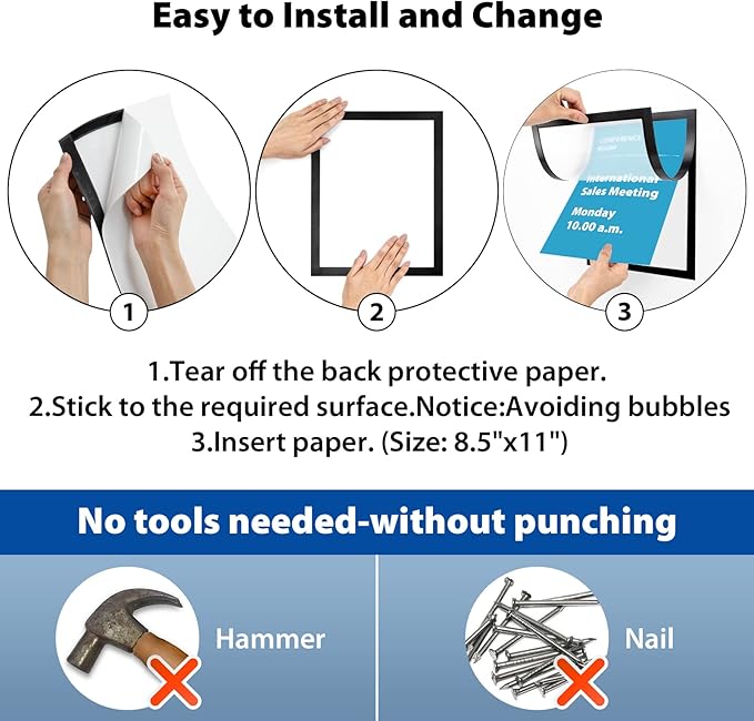 10Pack Magnetic Sign Holder 8.5 x 11, Self Adhesive Magnetic Frames for Wall, Magnetic Picture Frame Paper Holder for Fridge, Door, Window Magnetic Display Poster Frame Document Holder, Black