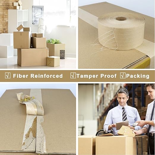 BOMEI PACK Reinforced Water Activated Gummed Kraft Paper Tape, 2 Pack 2.75 inch x 380 ft, for Heavy Duty Secure Packing Shipping