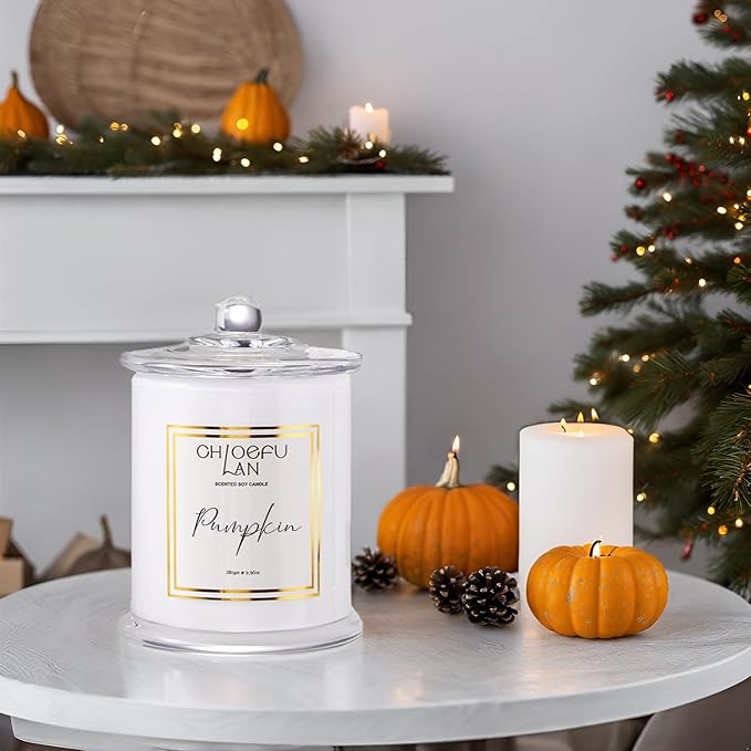 Chloefu LAN Pumpkin Candle, Fall Candles for Home Scented, Halloween Gifts for Women & Men, Natural Soy Scented Candles, Holiday Autumn Gift, Luxury Glass Jar, 75 Hours Long Burning, 10 oz
