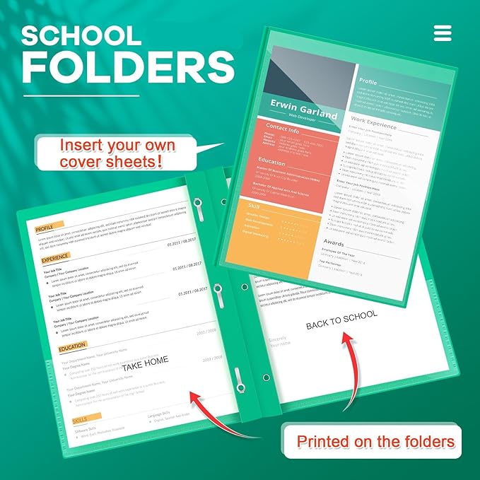 Henoyso 72 Pcs Plastic Folders with Clear Front Pocket and 3 Prong Take Home Plastic 2 Pocket Folder Back to School for Students Parent Teacher Communication for School Office (Green)