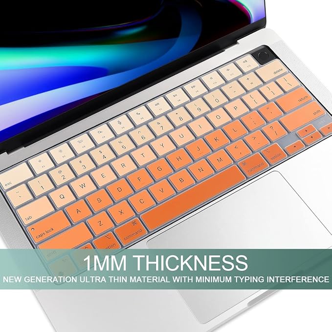 Batianda Premium Gradient Color Keyboard Cover for New MacBook Pro 14'' Pro 16'' 2024 2023 M4 M3 M2 M1 Pro/Max Chip & New MacBook Air 13 15 inch Soft-Touch Silicone Protective Skin,Gradient Orange