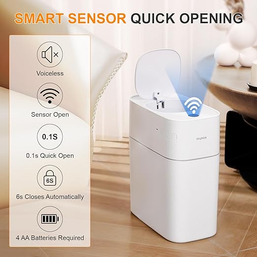 MOPALL Automatic Motion Sensor Bathroom Trash Can with Lid, 3 Gal Touchless Trash Can Auto-Adsorption Garbage Can, Slim Smart Trash Bin Waterproof Waste Basket for Bedroom, Kitchen, Office, Toilet, RV