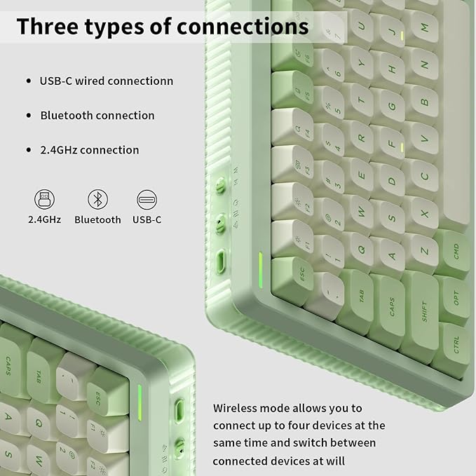 nuphy Halo96 V2 Wireless Mechanical Gaming Keyboard, Gasket Structure, 96% Hot Swappable, 99 Keys RGB Backlit, Bluetooth/USB-C/2.4GHz, Raspberry Switches (46gf), Green