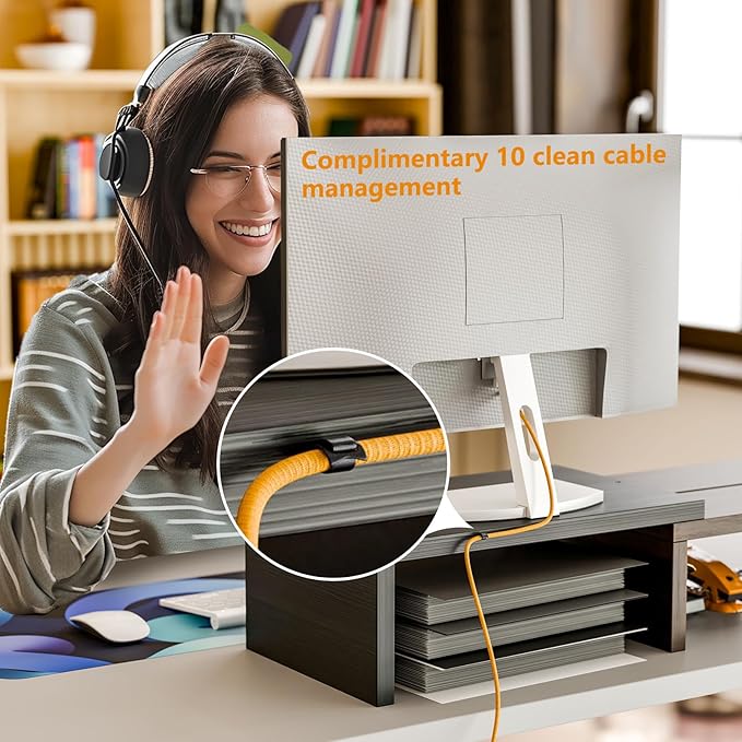 Simple Trending Monitor Stand Riser for Desk Organizer , Adjustable Length and Angle 3 Shelf with Drawer, Black