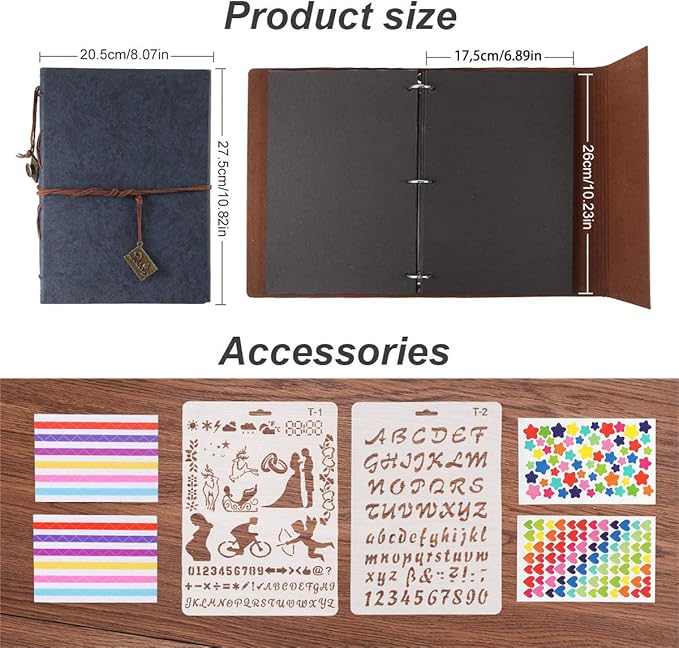 ThxMadam Leather Scrapbook Album 60 Pages Love Memory Photo Book Album 10.82 x 8.07 in,Scrapbooking Supplies Kits for Couples Anniversary Travel Scrapbook Family Scrap Book Blue Large