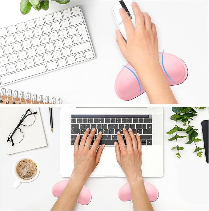 Dapesuom Mouse Wrist Rest, Ergonomic Memory Foam Mouse Wrist for Computer Desk Mats Support, PU Leather Hand Rest Pad Cushion for Gaming, Laptop, Men, Women, Pain Relief & Easy Typing, Pink