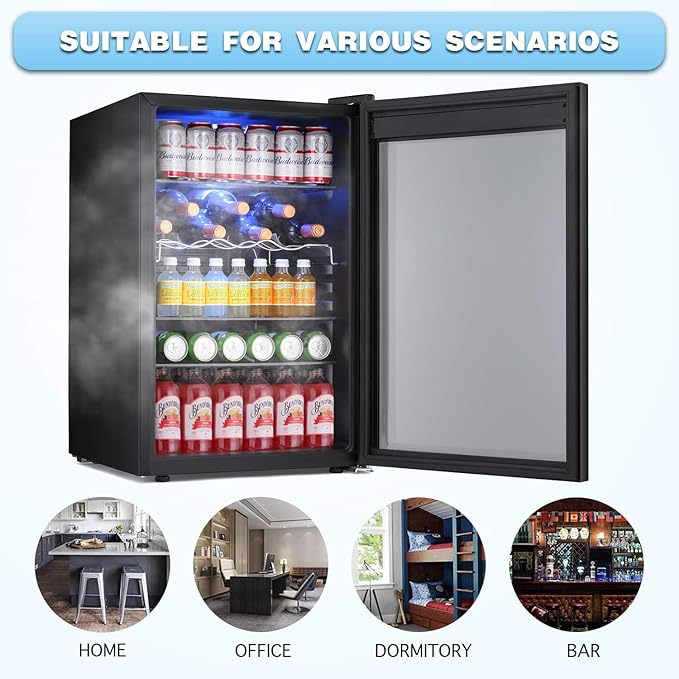 Antarctic Star Beverage Refrigerator -150 Can Mini Fridge for Soda Beer or wine,Small Drink Dispenser, For Office or Bar with Adjustable Removable Shelves，4.5 Cu. Ft. (Black)