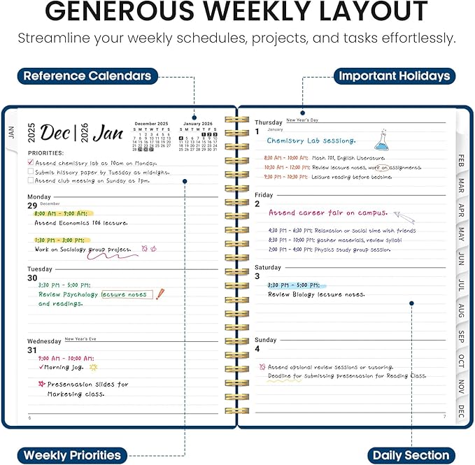 2026 Planner, Weekly and Monthly Calender Planner, Jan 2026 to Dec 2026, Hardcover 2026 Calendar Planner Book with Tabs & Inner Pocket, Office Home School Supplies for Women & Men - A4 (8.5" x 11"), Navy Blue