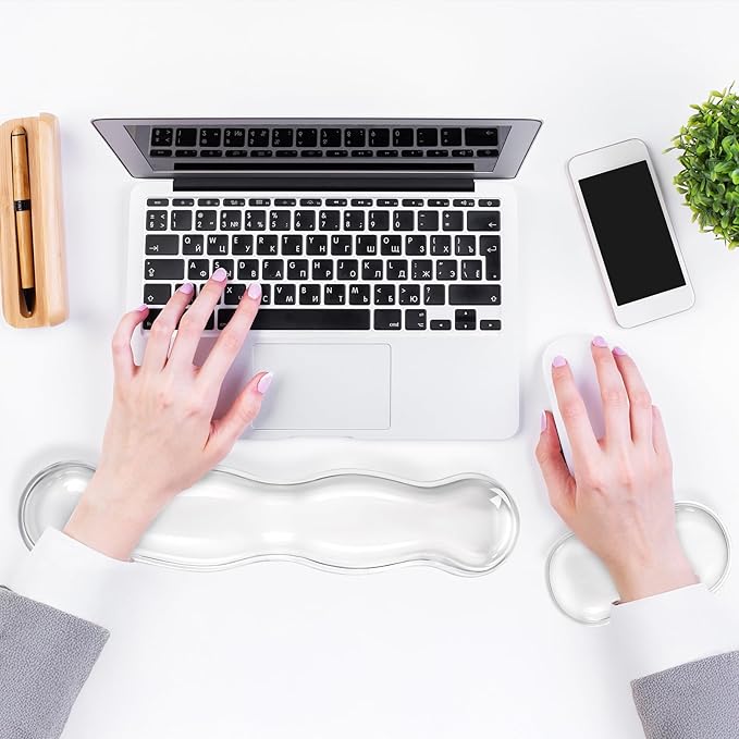Gel Wrist Rest for Keyboard Clear Anti-Slip Mouse Pad Cute Ergonomic White Silicone Computer Wrist Rest Set for Keyboard Relieve Office Typing or Gaming Wrists Pain