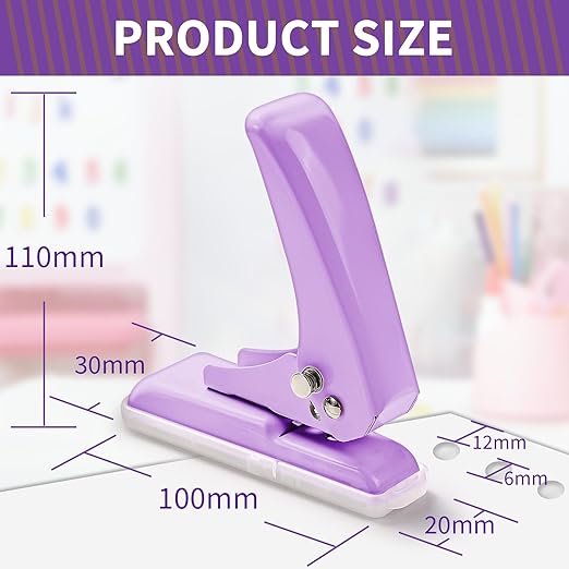 Single Hole Punch, 40 Sheets Punch Capacity, Kaluofan Hole Puncher Single, Small Hole Punch with Non-Slip Removable Base, One Hole Puncher for Crafts, Scrapbooks, Paper, Chipboard (Purple)