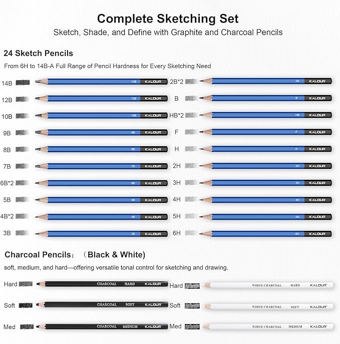112 Drawing Set Sketch Kit, Pro Art Supplies with 3-Color Sketchbook, Graphite, Charcoal Pencils, Art Drawing Kit for Artists Adults Teens Beginners, Ideal for Shading & Blending