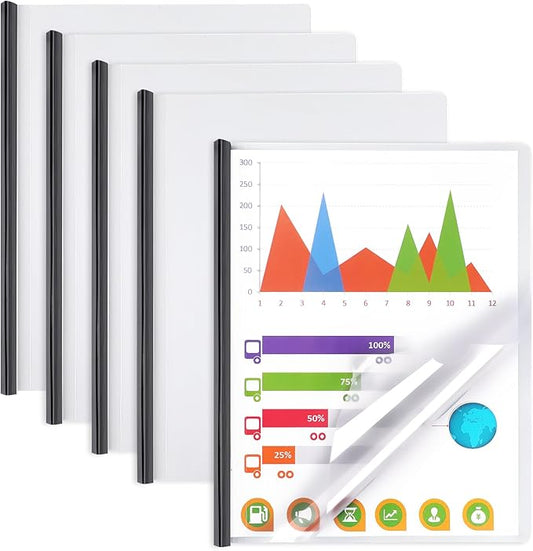 Report Covers with Sliding Bar, Clear Report Covers for A4 and Letter Size Paper, Resume Covers Presentation Folders File Document Binder for School Business, 70 Sheet Capacity