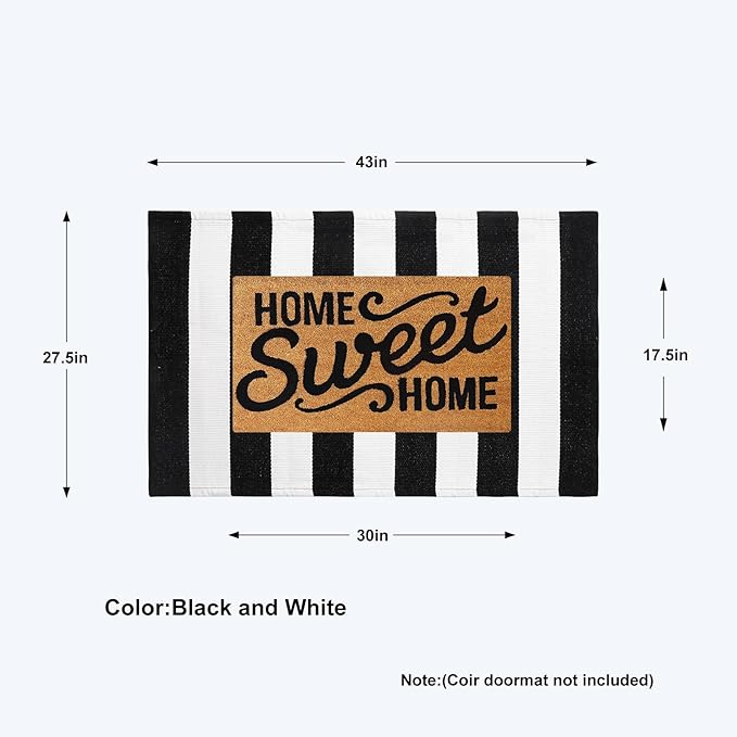 Collive Black and White Outdoor Striped Rug 27.5"x 43", Washable Front Porch Rug Layered Christmas Door Mats, Cotton Woven Farmhouse Christmas Decor for Welcome Mat Kitchen Entryway