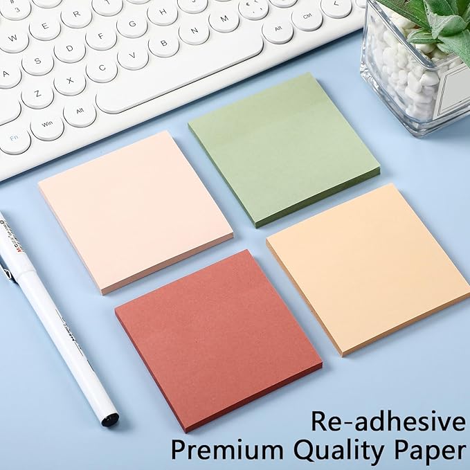 Thenshop 12 Pads Retro Sticky Notes 3''x3'', Self Stick Notes Pads Retro Office Supplies, Vintage Aesthetic School Accessories 50 Sheets/pad