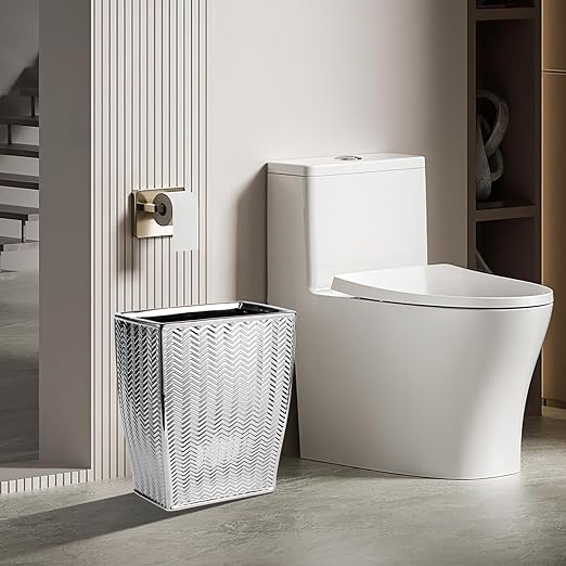 Silver Bathroom Trash Can, Stylish 1.32 Gallon/5 Liter Waste Basket for Living Decor, Bathroom, Office,Party,Room,Kitchen