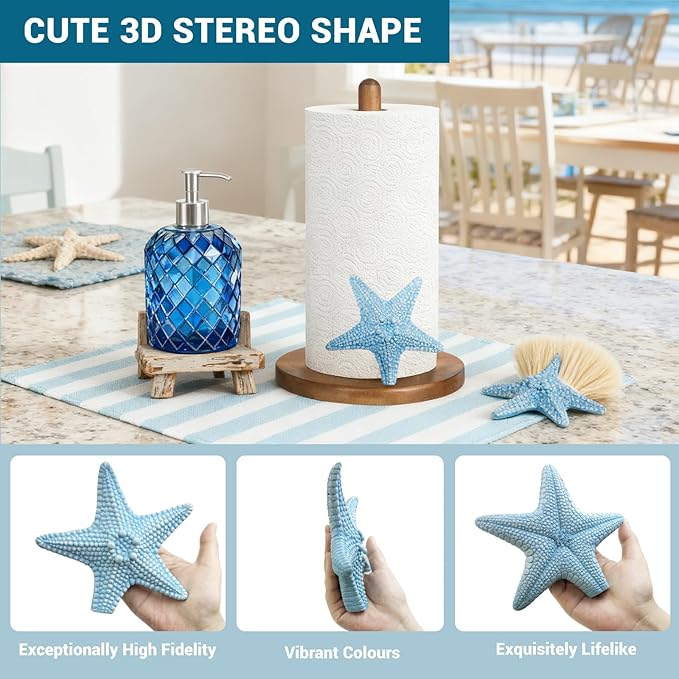 Starfish Ocean Decor for Kitchen & Bathroom, 3D Starfish Gifts for Women, Cute Wooden Paper Towel Holder, Kitchen Accessories, Housewarming Gifts