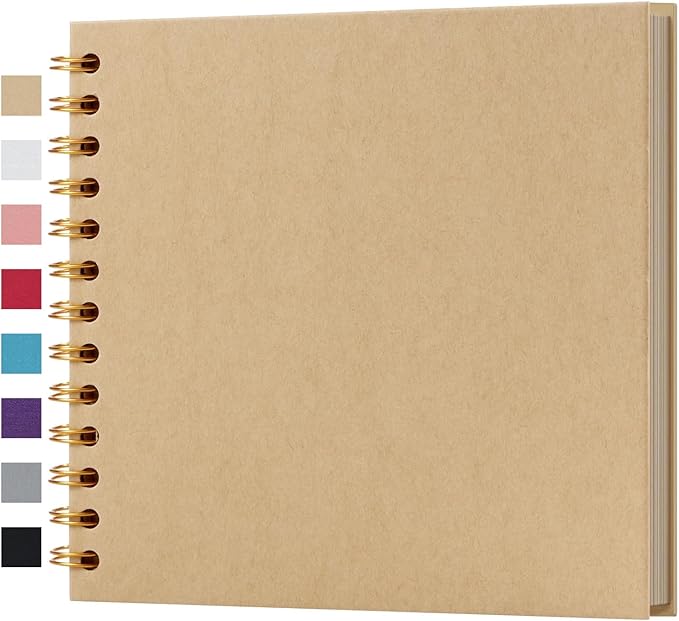 potricher 7 x 7 Inch DIY Scrapbook Album 40 Pages Hardcover Kraft Paper Scrap Book Photo Albums Memory Book for Wedding and Anniversary Family (Yellow, 7 Inch)