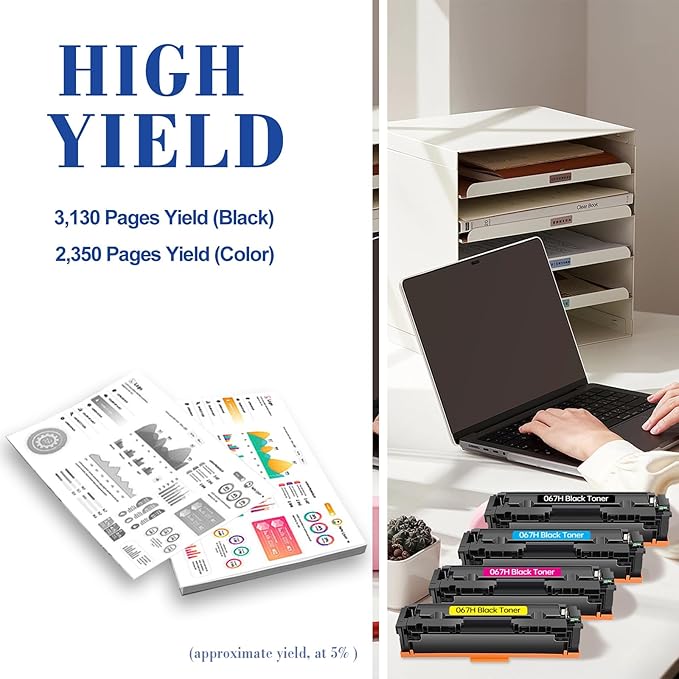 067H 067 MF656Cdw Toner Cartridge 4 Pack Set High Yield Compatible Replacement for Canon 067H 067 for Canon imageCLASS LBP633Cdw LBP632Cdw MF653Cdw MF654Cdw MF656Cdw Printer CRG-067H