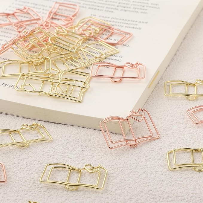 Giantree 40 Book-Shaped Paper Clips, Rose Gold and Gold Cute Papers Clip, Heart-Shaped Fun Paper Clips Metal Bookmarks, Memo Clip Set for Fun Office Supplies School Gifts Wedding Decorations