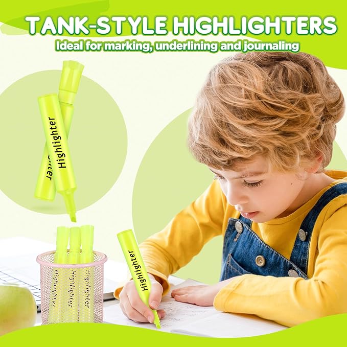 Qilery 72 Pack Highlighters Bulk, Tank Style Chisel Tip Highlighters Markers Quick Drying for Kids and Adult Coloring, Classroom Home Office School Supplies (Yellow)
