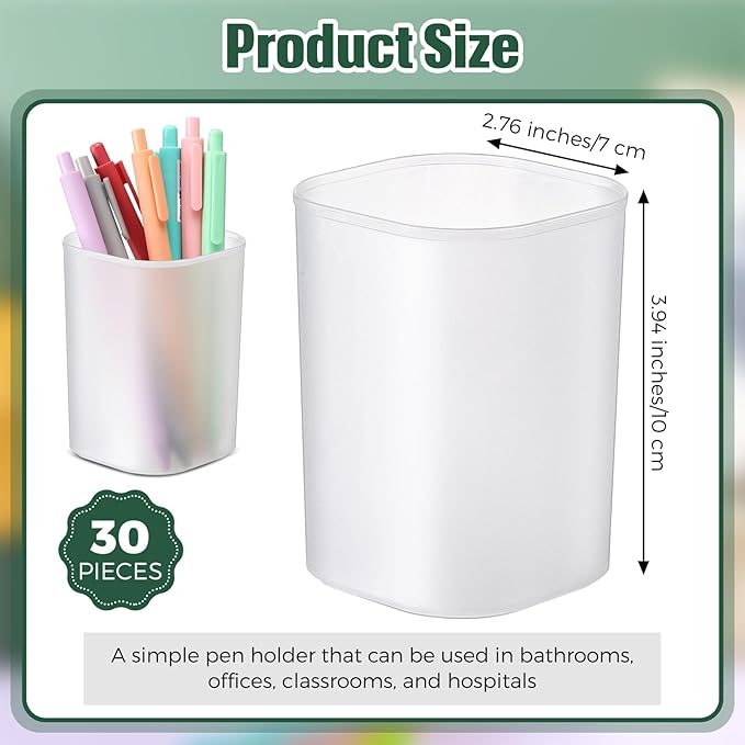 30 Pack Pen Holder Pen Cups for Desk Organizers and Storage Stationery Plastic Matte Pencil Holder Cups Ins Style Transparent for Office School Home Supplies