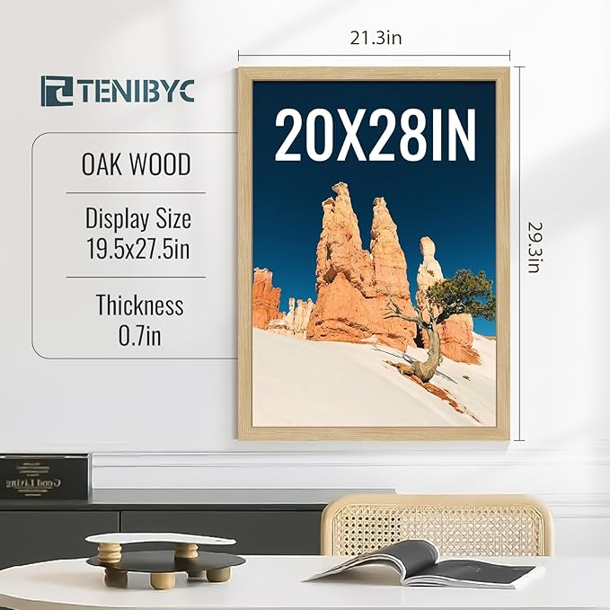 20x28 Picture Frame 3 Pack - Natural Oak Woodgrain, Vertical or Horizontal Wall Hanging for Photos, Posters, Artworks & Puzzle