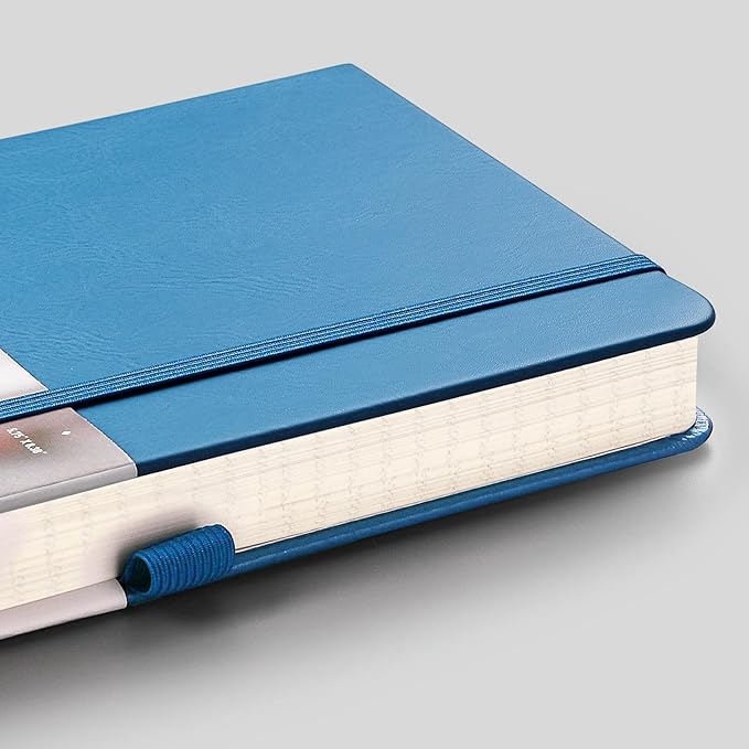 EMSHOI A5 Graph Paper Notebook Journal - 256-Page Hardcover, 120gsm Thick Ink-Proof Paper, PU Leather Cover with Inner Pocket, Portable 5.75"x8.38" Size for Work, Math, Engineering – Light Blue