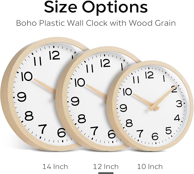 AKCISOT Wall Clock 12 Inch,Boho Office Wall Clocks Battery Operated Non Ticking,Silent Modern Clock Decorative for Kitchen,Bedroom,Living Room,Classroom(Wood Grain)