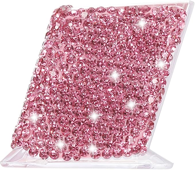 PATIKIL Rhinestone Business Card Holder, Crystal Business Card Holders Bling Business Card Organizer Display Stand for Desktop Desk Office Exhibition, Pink