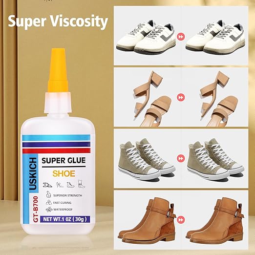 Super Glue for Shoe with Anti Clog Cap.6 X 1 Fl Oz,Ca Glue - Clear Shoe Glue Sole Repair,Waterproof Sneaker Glues for Rubber Soles,Boot,Leather, Heels,Tennis,Strong Boot Fix,Insole Adhesive