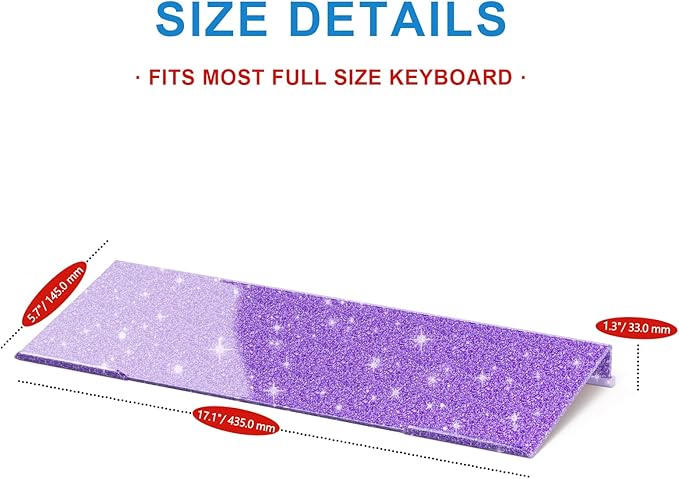 WINFFOR Comfortable Computer Keyboard Stand - Ergonomic Keyboard Riser Acrylic Tilted Keyboard Holder for Easy Typing&Working at Home Office - Fits All Keyboard Sizes - 17'' Wide (Glitter Purple)