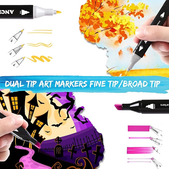80 Colors Dual Tip Alcohol Markers Set, Brush and Fine Tip Art Markers for Adults and Kids, Sketch Drawing Pens with Case for Artists Beginners