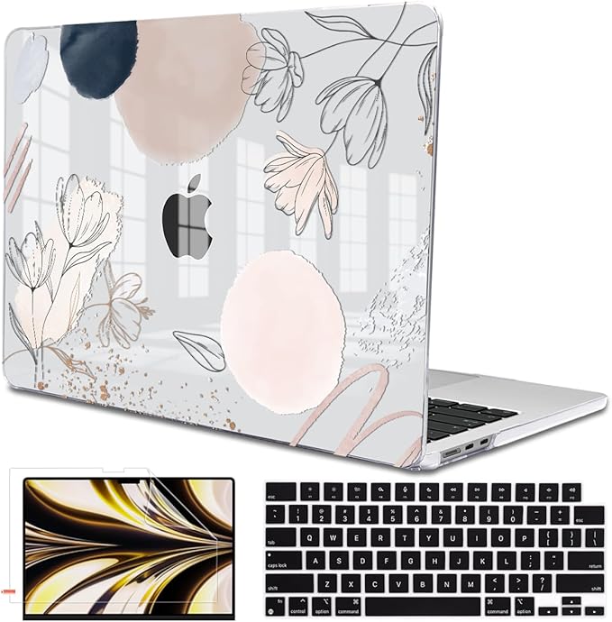 Compatible with MacBook Air 13.6 inch Case 2025 2024 2023 2022 Release A2681 A3113 A3420 Cover M4 M3 M2 Chip, Pattern Plastic Hard Shell Case Screen Film Keyboard Skin, Abstract Line Floral