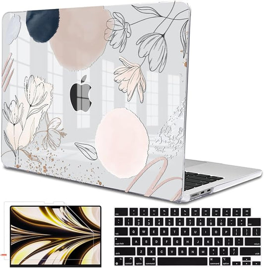 Compatible with MacBook Air 13.6 inch Case 2025 2024 2023 2022 Release A2681 A3113 A3420 Cover M4 M3 M2 Chip, Pattern Plastic Hard Shell Case Screen Film Keyboard Skin, Abstract Line Floral