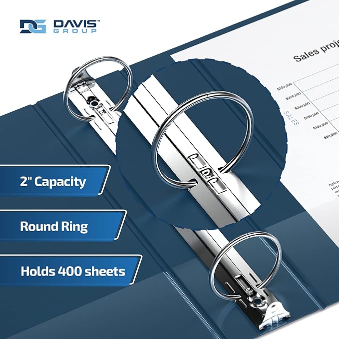 Premium Economy 6-Pack 3-Ring Binders for School or Office, Round-Ring Binders, 2 Inch, Navy Blue