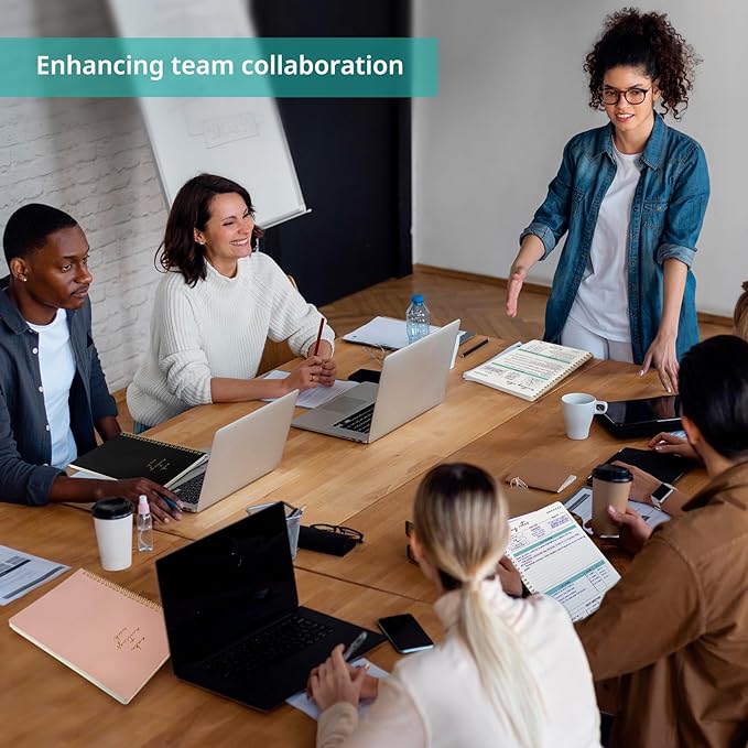 Taja Meeting Notebook for Work Organization - Work notebook with action items, Meeting Minutes Planner Notebook, Perfect Office Supplies for Men & Women - Black