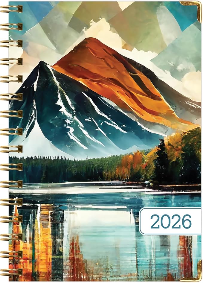 HARDCOVER 2026 Planner, 5.5"x8": 14 Months (November 2025 - December 2026), Daily Weekly Monthly Planner, Yearly Agenda, Bookmark, Pocket Folder and Sticky Note Set (Lake View)