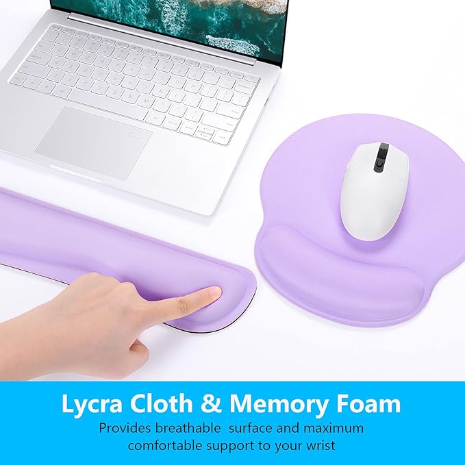 Dapesuom Keyboard Wrist Rest and Mouse Pad with Wrist Support, Cute Memory Foam Cushion for Keyboard and Mouse Set, Ergonomic Pad Rests with Non Slip Base for Easy Typing & Pain Relief, Vanilla Purple