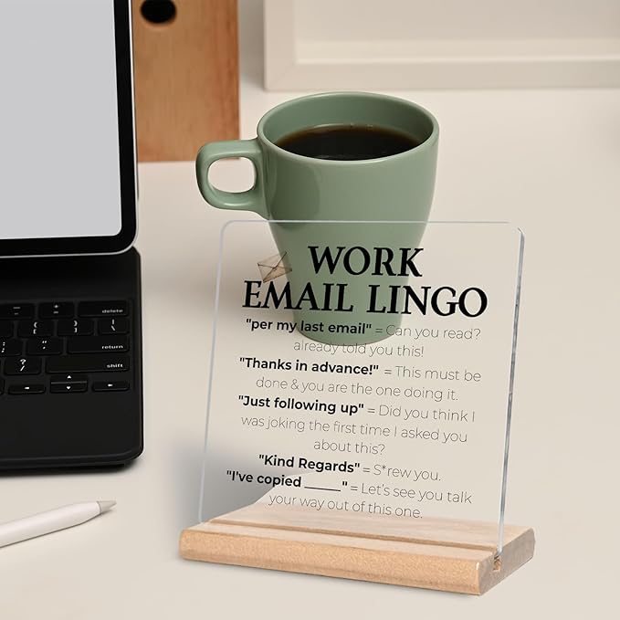 Funny Office Gifts for Work Women Men, Work Email Lingo Acrylic Decorative Sign, Sarcastic Office Gifts for Coworker, Colleague, Boss