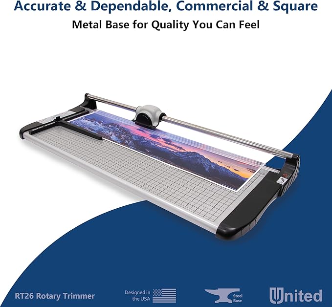 United Office Products RT26 Commercial Rotary Paper Trimmer, Sturdy Metal Base, 26" Cut Length, 15 Sheet Capacity, Paper Cutter for Offices, Schools and Crafts