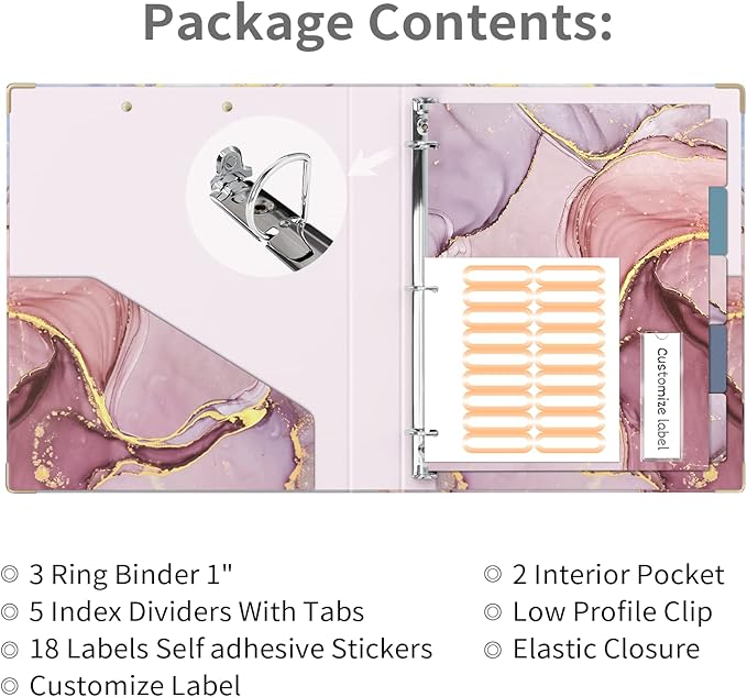 Ospelelf 3 Ring Binder 1 Inch, D Ring Clipboard Binder for Letter Size (11" x 8.5") with 5 Tab Dividers, File Folder Labels, for School and Office Supplies