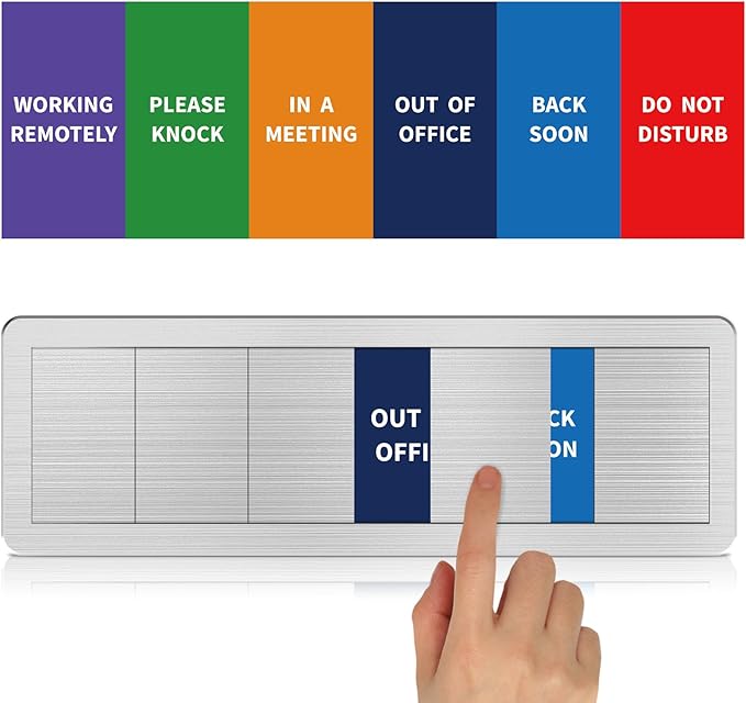 Office Door Signs-6 Options In A Meeting Sign/Out Of Office/Do Not Disturb/Working From Home/Please Knock/Back Soon Privacy Door Slider Sign for Meeting & Conference Room