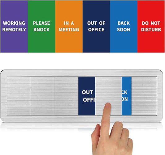 Office Door Signs-6 Options In A Meeting Sign/Out Of Office/Do Not Disturb/Working From Home/Please Knock/Back Soon Privacy Door Slider Sign for Meeting & Conference Room