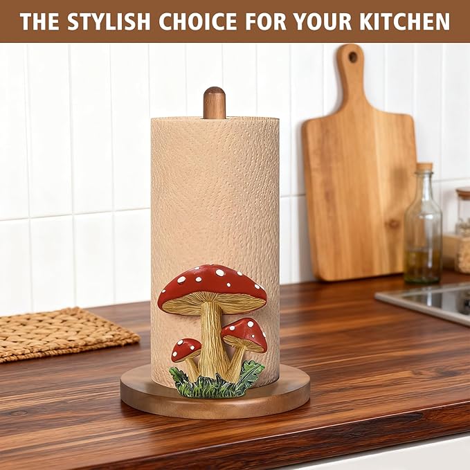 Mushroom Kitchen Decor, Cottage Core Decor, 3D Mushroom Gifts for Women, Cute Wooden Paper Towel Holder, Kitchen Accessories, Housewarming Gifts