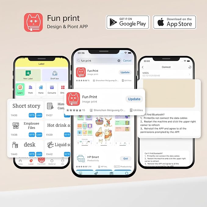 Mini Printer Sticker Thermal Printer with 3 Rolls Paper, Bluetooth Portable Phone Print Pods,Study Sticker Maker for Pictures, Photos, Journals, DIY, Compatible with Phone & Tablet