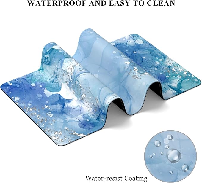 Desk Mat, 32" x 12" XXL Extended Large Gaming Mouse Pad, Desktop Decor Desk Pad, Cute Men Women Office Supplies and Accessories, XL Mouse Mat for Laptop & Keyboard, Blue Ink Painting