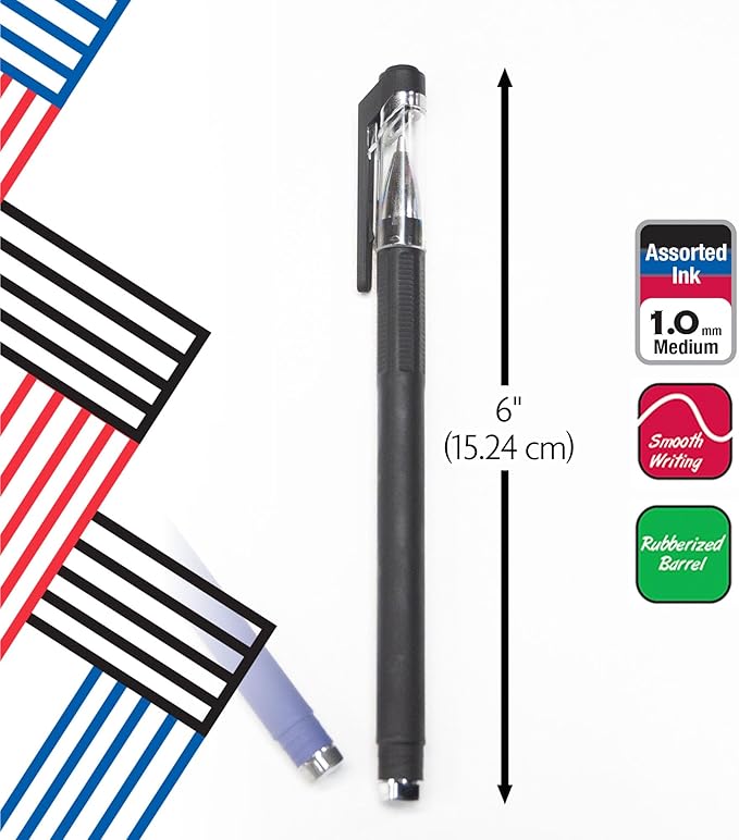 BAZIC Oil Gel Ink Pen, GR8 Assorted Colors w/Rubberized Barrel, 0.7 mm Medium Point Smooth Writing (3/Pack), 144-Packs